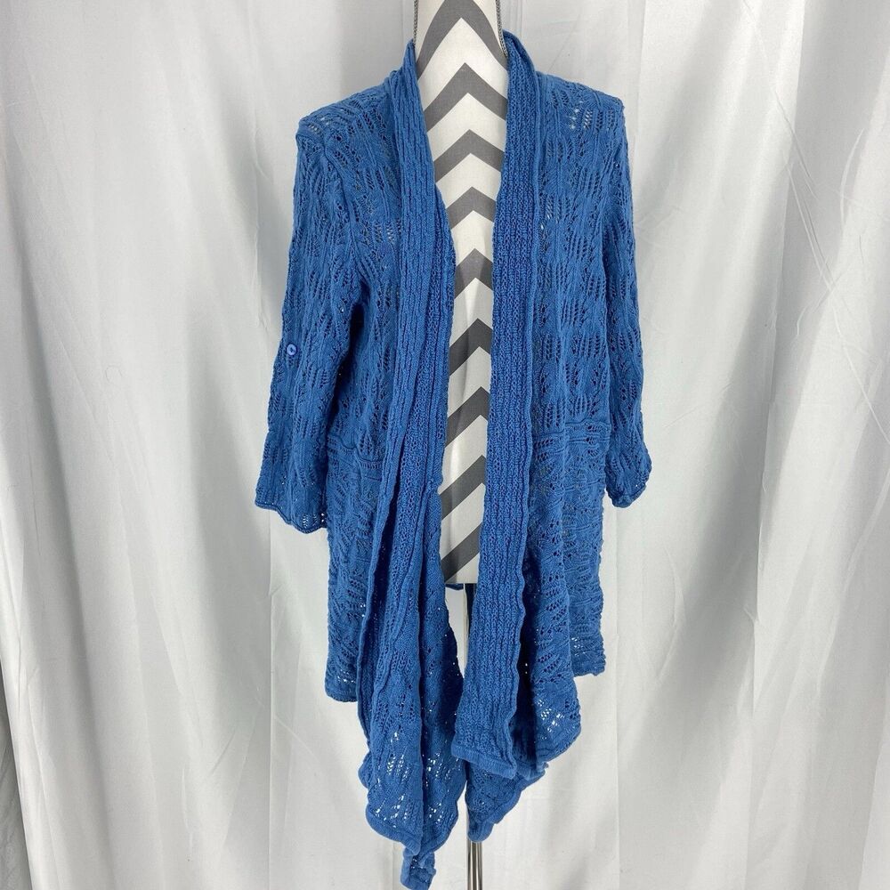 Woman Within Sweater Womens 1X Blue knit Long Sleeve Open Front Classic Cardigan